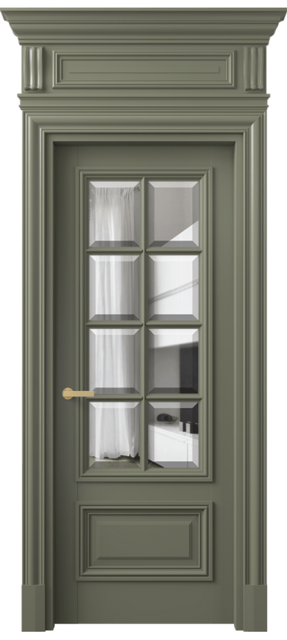Межкомнатная дверь Антик 7316 Матовый оливковый тёмный Прозрачное стекло с фацетом Цена 202410 ₽ | Volhovec