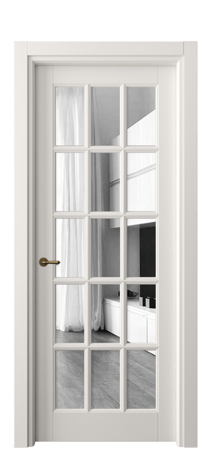 Межкомнатная дверь Тоскана Грильято 6311 Матовый пудровый белый Двустороннее зеркало, триплекс Цена 127160 ₽ | Volhovec