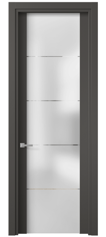 Межкомнатная дверь Планум 4114 ПЭТ графитовый Сатинированное стекло с гравировкой «КВАДРО», триплекс Цена 34350 ₽ | Volhovec