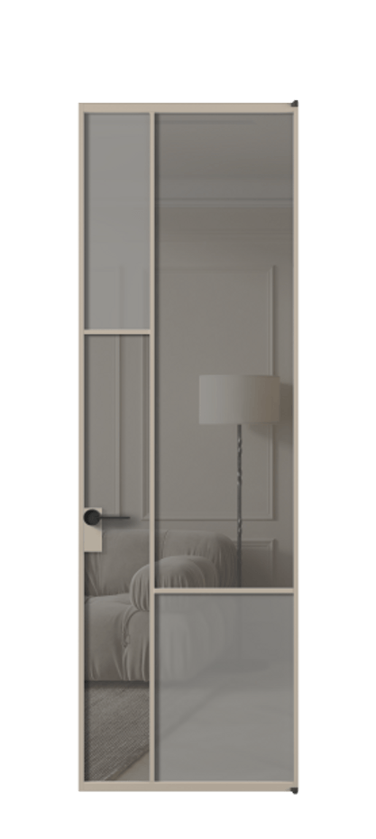 Межкомнатная дверь Мозаик АЛПЛ041.13 Алюминий бисквитный Сатинированное серое стекло, триплекс, 6 мм + Прозрачное серое стекло, триплекс Цена 182460 ₽ | Volhovec