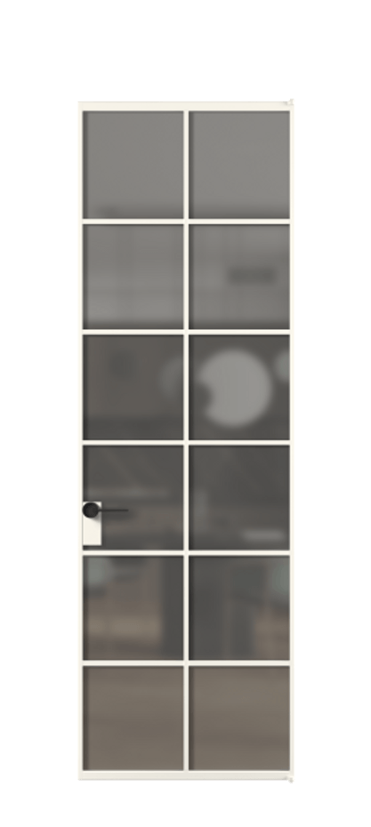 Алюминиевая дверь АЛПЛ040.05 Алюминий пудровый белый Сатинированное серое стекло, триплекс Цена 135620  | Volhovec