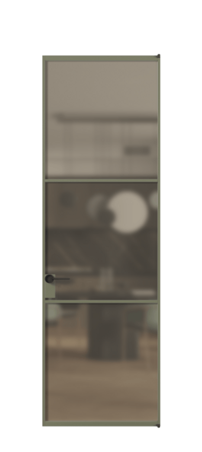 Алюминиевая дверь АЛПЛ040.03 Алюминий оливковый тёмный Сатинированное бронзовое стекло, триплекс Цена 130920  | Volhovec