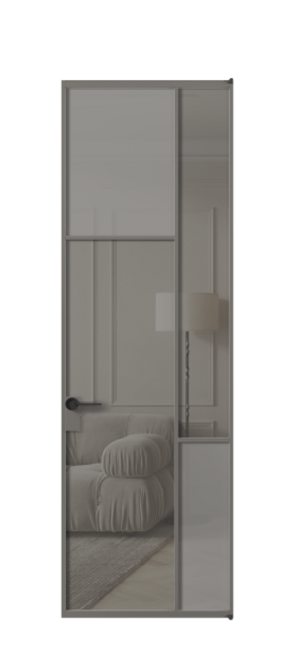 Межкомнатная дверь Мозаик АЛПЛ041.10 Алюминий классический серый Сатинированное серое стекло, триплекс, 6 мм + Прозрачное серое стекло, триплекс Цена 182460 ₽ | Volhovec