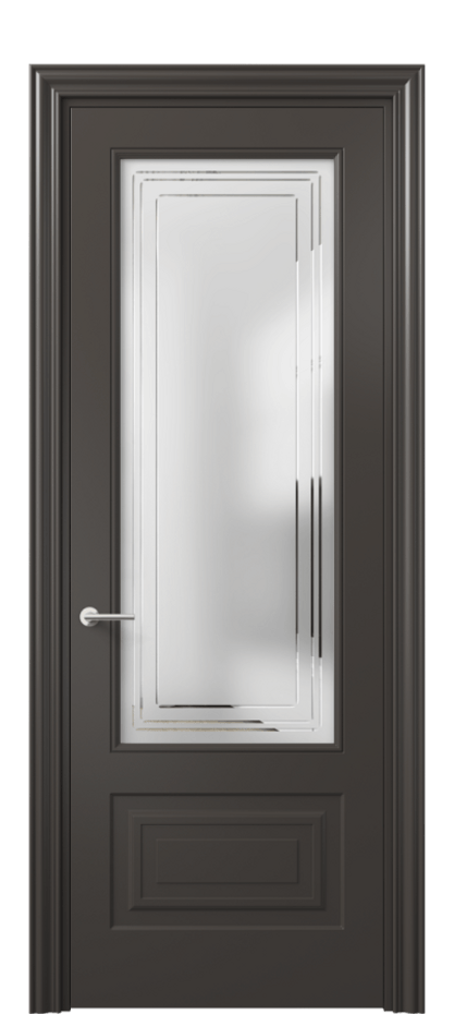 Межкомнатная дверь Маскот 8442 Матовый антрацит Сатинированное стекло с гравировкой "Грани", триплекс Цена 73510 ₽ | Volhovec