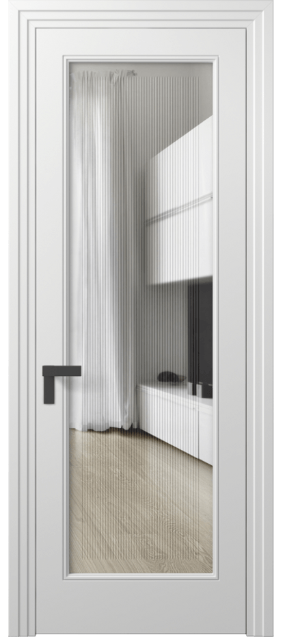 Межкомнатная дверь Рокка 8300 Матовый белоснежный Прозрачное стекло с гравировкой "Каннелюры", триплекс Цена 82690 ₽ | Volhovec