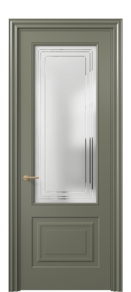 Межкомнатная дверь Маскот 8452 Матовый оливковый тёмный Сатинированное стекло с гравировкой "Грани", триплекс Цена 73510 ₽ | Volhovec