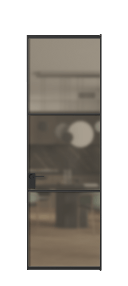 Алюминиевая дверь АЛПЛ040.03 Алюминий Черный Сатинированное бронзовое стекло, триплекс Цена 126960  | Volhovec