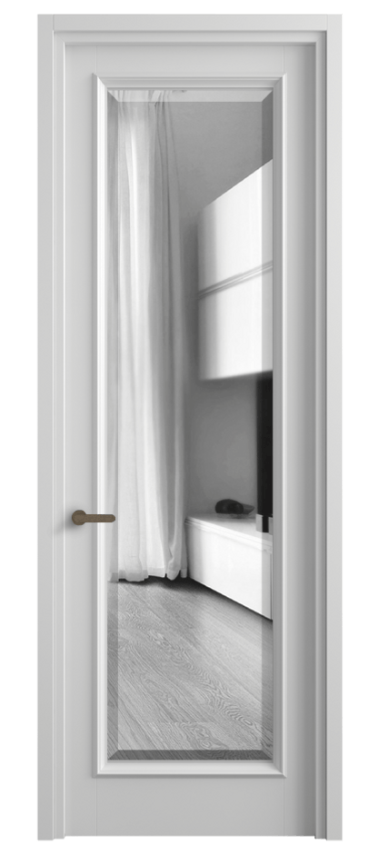 Межкомнатная дверь Шарм 6702 Матовый белоснежный Двустороннее зеркало с фацетом, триплекс Цена 111760 ₽ | Volhovec