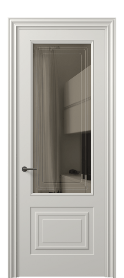 Межкомнатная дверь Маскот 8452 Матовый тёплый серый Прозрачное бронзовое стекло с гравировкой "Грани", триплекс Цена 73510 ₽ | Volhovec