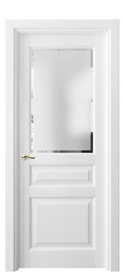 Межкомнатная дверь Лигнум 0710 Дуб белоснежный Сатинированное стекло с фацетом Цена 151580 ₽ | Volhovec