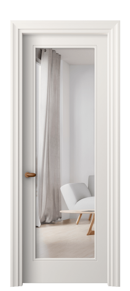 Межкомнатная дверь Эссе 8502 Матовый пудровый белый Двустороннее зеркало, триплекс Цена 64460 ₽ | Volhovec