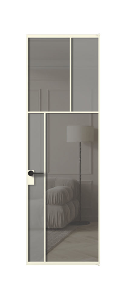 Межкомнатная дверь Мозаик АЛПЛ041.22 Алюминий молочно-белый Сатинированное серое стекло, триплекс, 6 мм + Прозрачное серое стекло, триплекс Цена 182460 ₽ | Volhovec