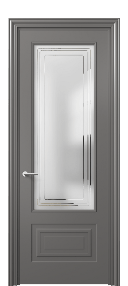 Межкомнатная дверь Маскот 8442 Матовый классический серый Сатинированное стекло с гравировкой "Грани", триплекс Цена 73510 ₽ | Volhovec