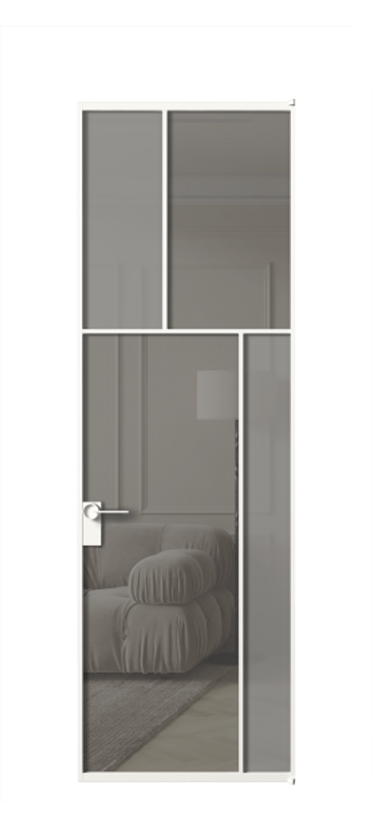 Межкомнатная дверь Мозаик АЛПЛ041.23 Алюминий Белый Сатинированное серое стекло, триплекс, 6 мм + Прозрачное серое стекло, триплекс Цена 176080 ₽ | Volhovec