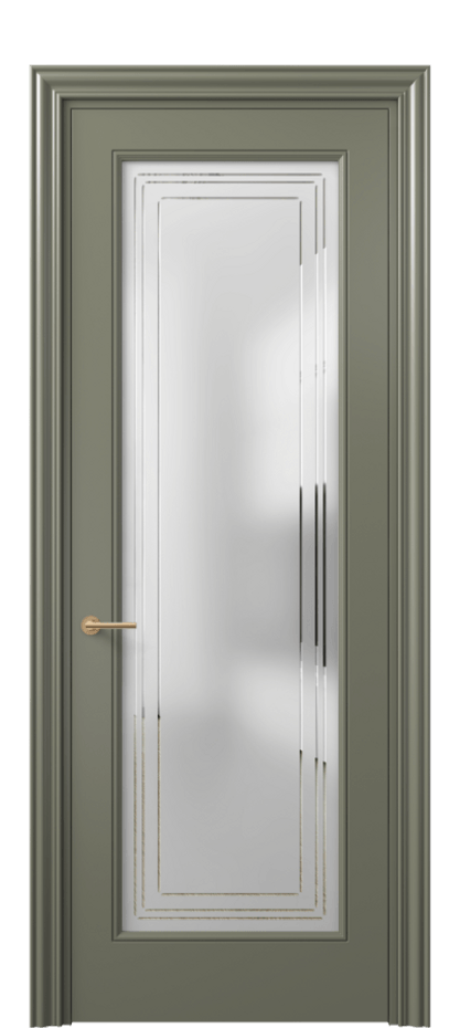 Межкомнатная дверь Маскот 8400 Матовый оливковый тёмный Сатинированное стекло с гравировкой "Грани", триплекс Цена 73510 ₽ | Volhovec