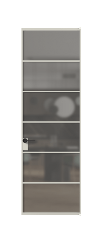 Алюминиевая дверь АЛПЛ040.04 Алюминий тёплый серый Сатинированное серое стекло, триплекс Цена 135620  | Volhovec