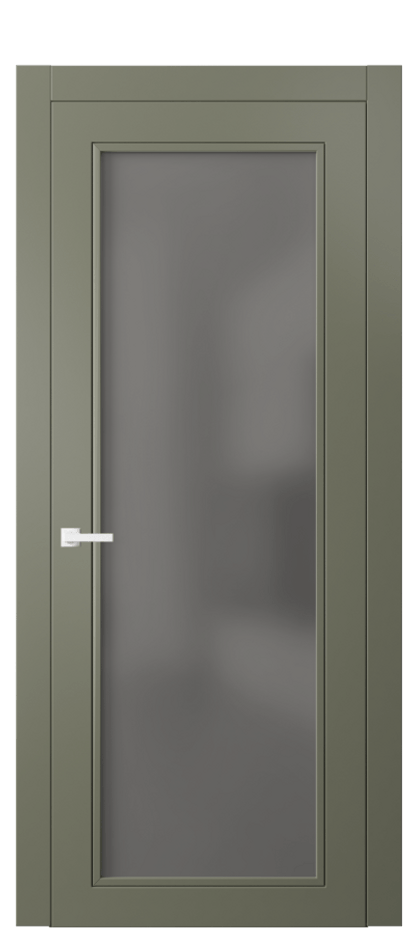 Межкомнатная дверь Нео Классик 8000 Матовый оливковый тёмный Сатинированное серое стекло, триплекс Цена 66250 ₽ | Volhovec