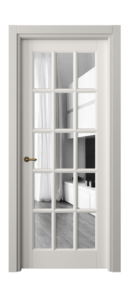 Межкомнатная дверь Тоскана Грильято 6311 Матовый пудровый белый Двустороннее зеркало, триплекс Цена 117199 ₽ | Volhovec