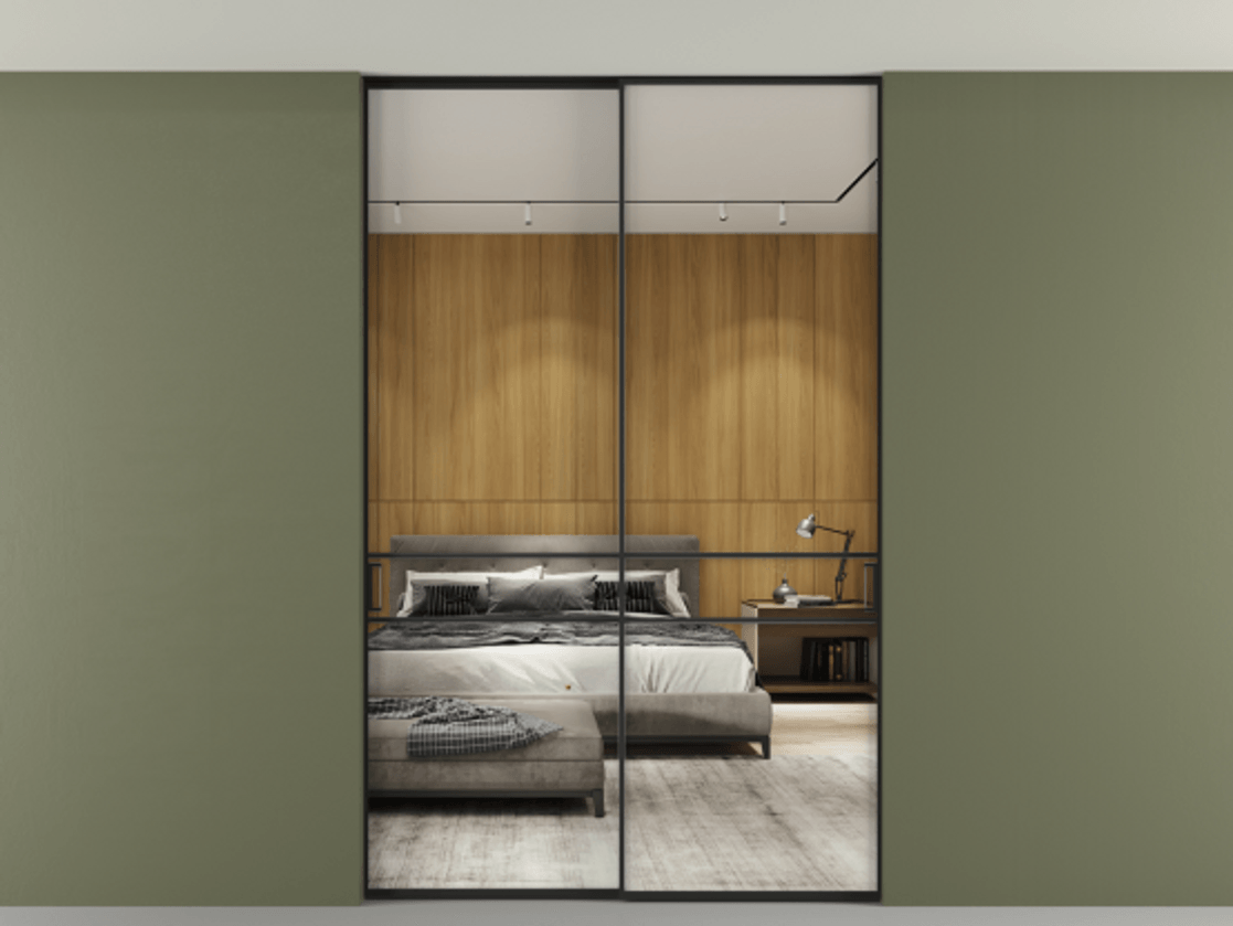 Перегородка Formato внутри проёма двустворчатая со скрытым креплением в потолок АЛПР 040.02 Алюминий Черный Двустороннее зеркало, триплекс 6 мм, триплекс 6 мм. Скрытый короб ЧЕР Цена 291920 ₽ 1. Полотно 2 шт. (800/2100 мм)
 2. Комплект установки раздвижной системы
 3. Базовый комплект фурнитуры
4. Ручка RONDO. Фабрика дверей Волховец 8 (800) 551 43 19  Перегородка Formato внутри проёма двустворчатая со скрытым креплением в потолок АЛПР 040.02 Алюминий Черный Двустороннее зеркало, триплекс 6 мм, триплекс 6 мм Цена 291920 ₽ | Volhovec