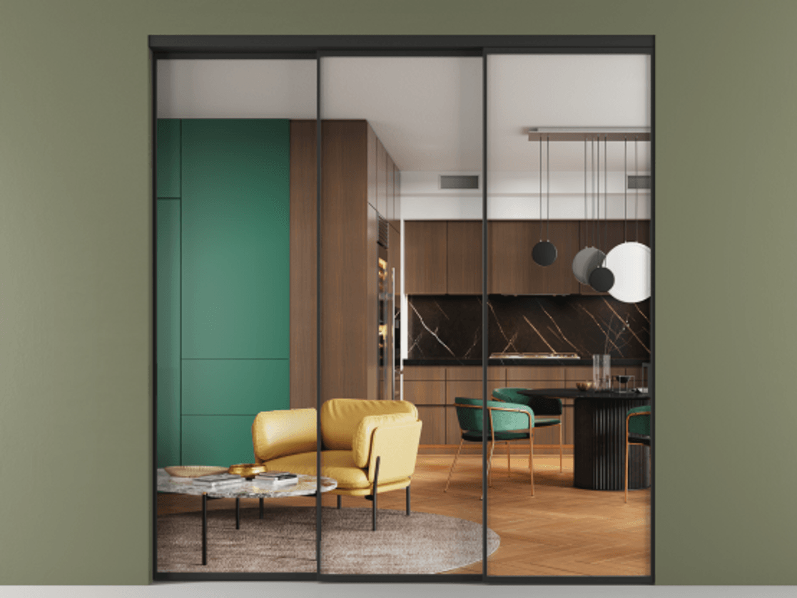 Перегородка Formato внутри проёма телескопик синхро 2 АЛПР 040.01 Алюминий Черный Прозрачное стекло "Crystal Vision", калёное, 6 мм. Скрытый короб ЧЕР Цена 395450 ₽ 1. Полотно 3 шт.  (800/2100 мм)
2. Комплект установки раздвижной системы
3. Базовый комплект фурнитуры
4. Комплект фурнитуры телескопик синхро-2
5.Ручка RONDO
. Фабрика дверей Волховец 8 (800) 551 43 19  Перегородка Formato внутри проёма телескопик синхро 2 АЛПР 040.01 Алюминий Черный Прозрачное стекло "Crystal Vision", калёное, 6 мм Цена 395450 ₽  | Volhovec