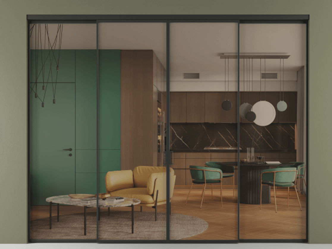 Перегородка Formato внутри проёма четырёхстворчатая АЛПР 040.01 Алюминий Черный Прозрачное бронзовое стекло, триплекс, 6 мм. Скрытый короб ЧЕР Цена 373560 ₽ 1. Полотно 4 шт.  (800/2100 мм)
2. Комплект установки раздвижной системы
3. Базовый комплект фурнитуры
4.Ручка RONDO. Фабрика дверей Волховец 8 (800) 551 43 19  Перегородка Formato внутри проёма четырёхстворчатая АЛПР 040.01 Алюминий Черный Прозрачное бронзовое стекло, триплекс, 6 мм Цена 373560 ₽  | Volhovec