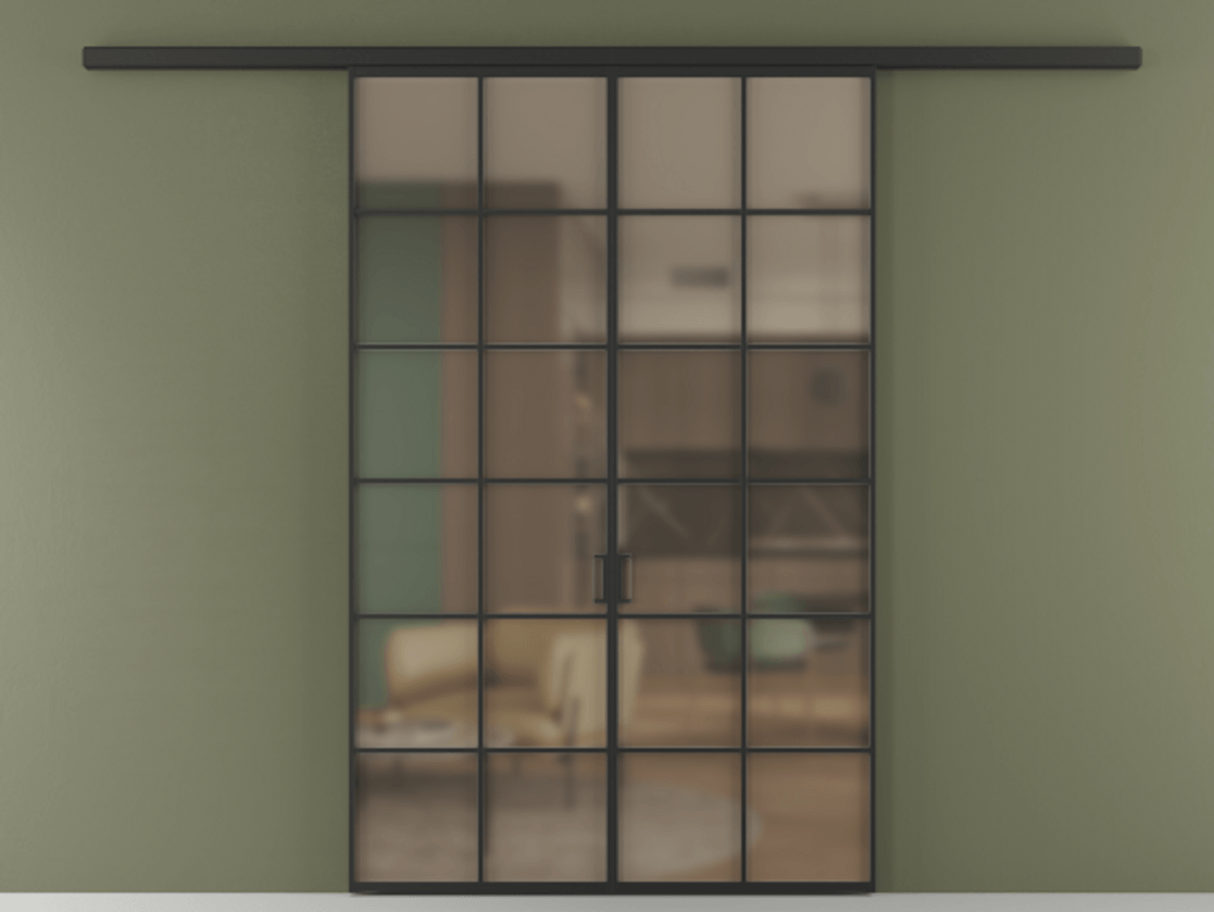 Перегородка Formato вдоль стены двустворчатая АЛПР 040.05 Алюминий Черный Сатинированное бронзовое стекло, триплекс, 6 мм. Скрытый короб ЧЕР Цена 247280 ₽ 1. Полотно 2 шт.  (800/2100 мм)
2. Комплект установки раздвижной системы
3. Базовый комплект фурнитуры
4.Ручка RONDO
. Фабрика дверей Волховец 8 (800) 551 43 19  Перегородка Formato вдоль стены двустворчатая АЛПР 040.05 Алюминий Черный Сатинированное бронзовое стекло, триплекс, 6 мм Цена 247280 ₽ | Volhovec