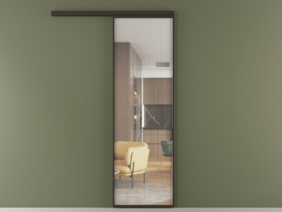 Перегородка Formato вдоль стены одностворчатая АЛПР 040.01 Алюминий антрацит Рифлёное стекло "Moru", триплекс, 8 мм.  Цена 128700 ₽ 1. Полотно (800/2100 мм)
2. Комплект установки раздвижной системы
3. Базовый комплект фурнитуры
4.Ручка RONDO
. Фабрика дверей Волховец 8 (800) 551 43 19  Перегородка Formato вдоль стены одностворчатая АЛПР 040.01 Алюминий антрацит Рифлёное стекло "Moru", триплекс, 8 мм Цена 128700 ₽  | Volhovec