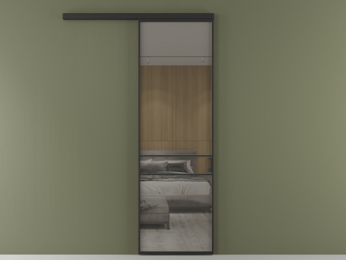 Перегородка Формато вдоль стены 1 створка АЛПР 040.02 Алюминий Черный Рефлективное серое стекло "Стопсол", калёное Цена 136620 ₽  | Volhovec