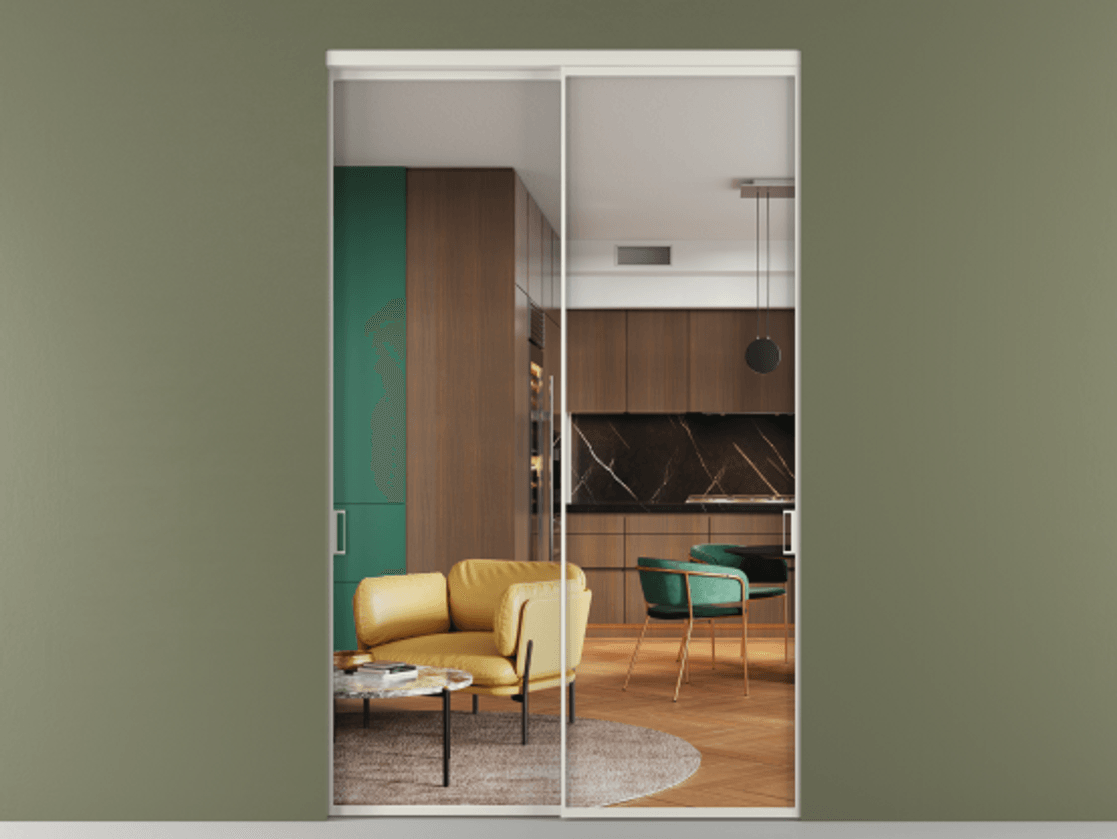 Перегородка Formato внутри проёма 2 створки АЛПР 040.01 Алюминий Белый Прозрачное стекло "Кристал Вижн", калёное Цена 490380 ₽  | Volhovec