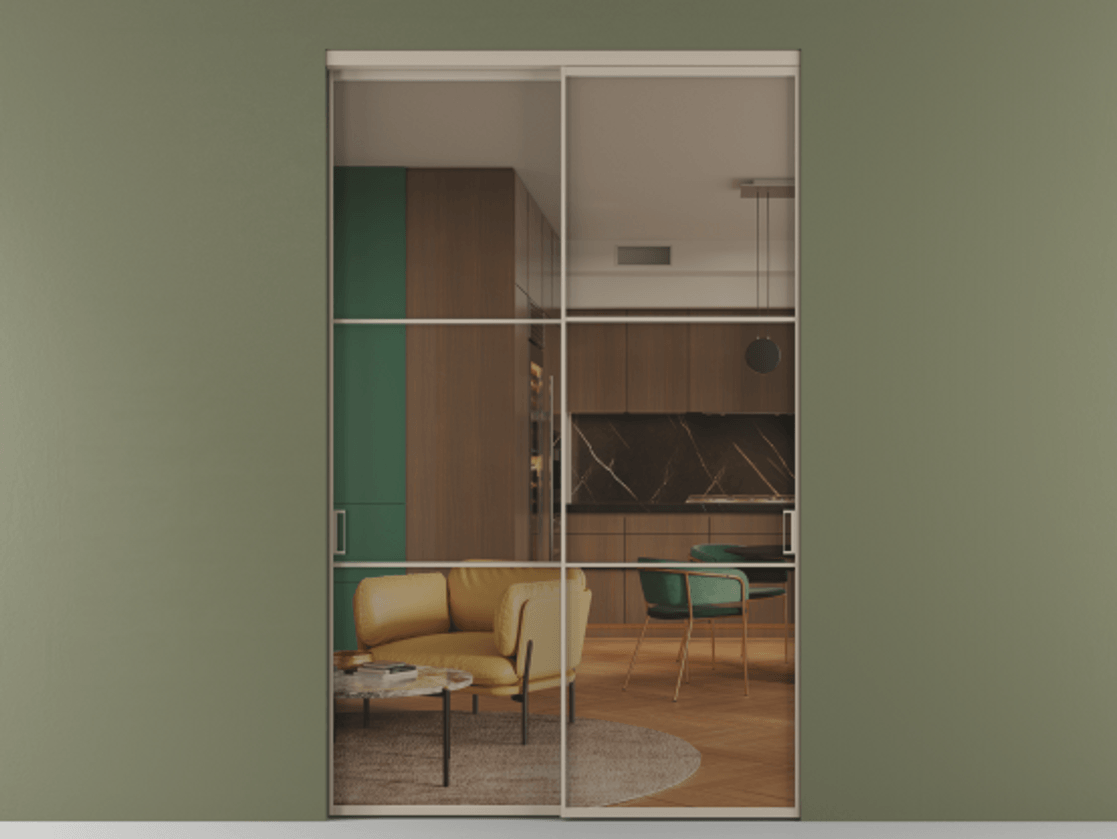 Перегородка Formato внутри проёма двустворчатая АЛПР 040.03 Алюминий бисквитный Прозрачное бронзовое стекло, триплекс, 6 мм.  Цена 216810 ₽ 1. Полотно 2 шт.  (800/2100 мм)
2. Комплект установки раздвижной системы
3. Базовый комплект фурнитуры
4.Ручка RONDO. Фабрика дверей Волховец 8 (800) 551 43 19  Перегородка Formato внутри проёма двустворчатая АЛПР 040.03 Алюминий бисквитный Прозрачное бронзовое стекло, триплекс, 6 мм Цена 216810 ₽  | Volhovec