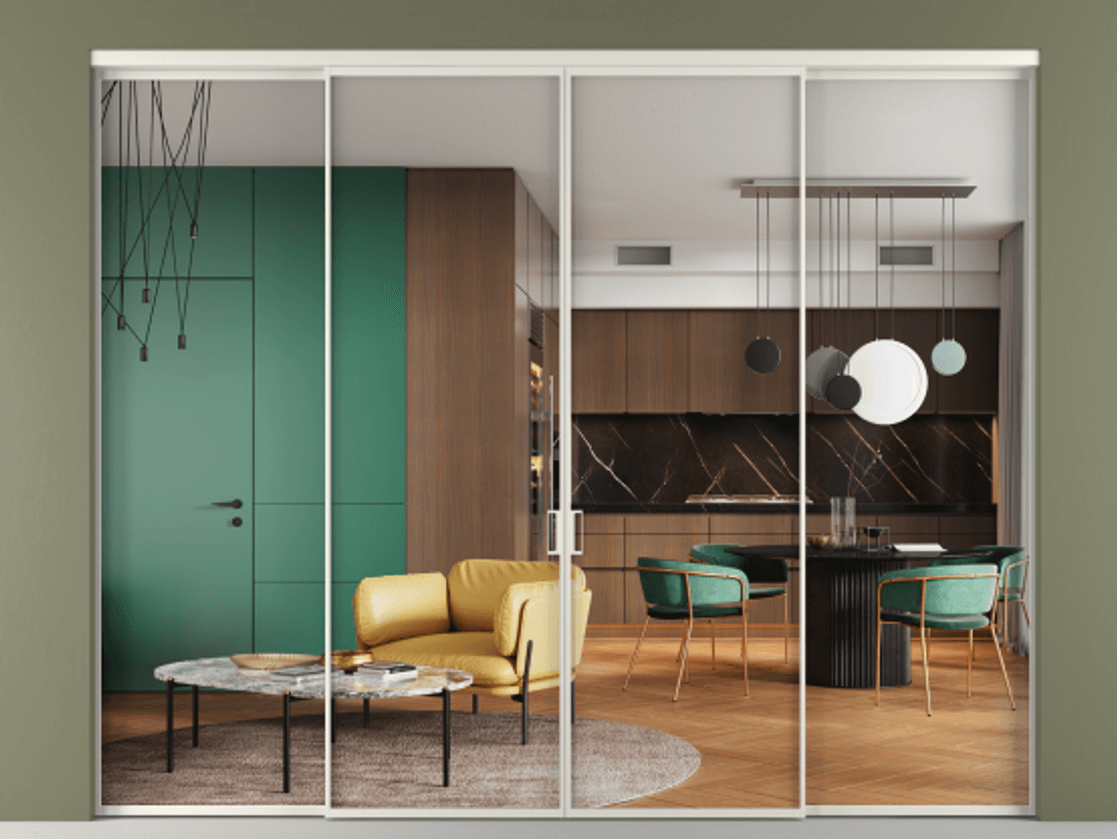 Перегородка Formato внутри проёма 4 створки АЛПР 040.01 Алюминий Белый Прозрачное стекло "Кристал Вижн", калёное Цена 431640 ₽  | Volhovec