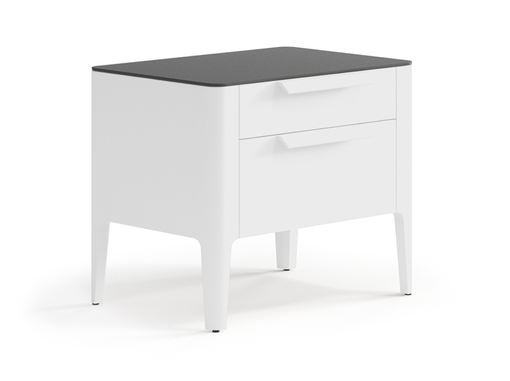 Мебель Тумба прикроватная Пьега 2 ящика. Цвет Матовый белоснежный. Материал Гладкая эмаль. Коллекция Тумба прикроватная Пьега 2 ящика. Картинка.