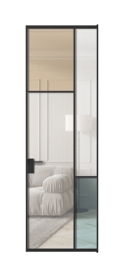 Дверь межкомнатная АЛПЛ041.10 ЧРН 4 стекла. Цвет Алюминий Черный. Материал Алюминий. Коллекция Мозаик. Картинка.