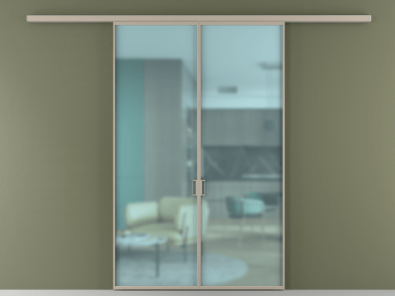 Алюминевая перегородка АЛПР 040.01_АБСК_САТ ГОЛ_new. Цвет Алюминий бисквитный. Материал Алюминий в эмали. Коллекция Перегородка Formato вдоль стены 2 створки. Картинка.