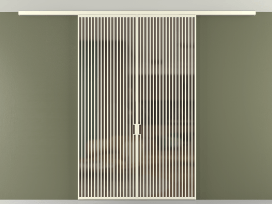 Алюминевая перегородка АЛПР 040.06_АМБ_Бронза сатин триплекс_new. Цвет Алюминий молочно-белый. Материал Алюминий в эмали. Коллекция Перегородка Формато вдоль стены на потолок 2 створки. Картинка.