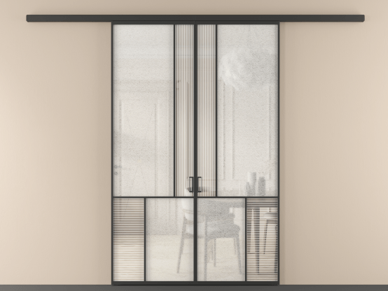 Алюминевая перегородка vd2_1 ЧЕР. Цвет Алюминий Черный. Материал Алюминий. Коллекция Перегородка Mosaic вдоль стены 2 створки. Картинка.