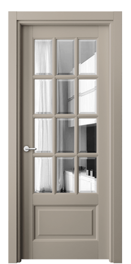 Дверь межкомнатная 6313 МБСК Зеркало с фацетом. Цвет Матовый бисквитный. Материал Гладкая эмаль. Коллекция Тоскана Грильято. Картинка.