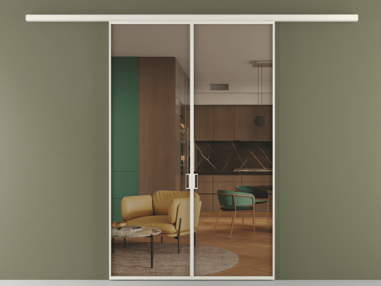 Алюминевая перегородка vd2_01 Бронза триплекс БЕЛ. Цвет Алюминий Белый. Материал Алюминий. Коллекция Перегородка Формато вдоль стены 2 створки. Картинка.