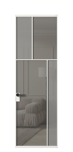 Дверь межкомнатная АЛПЛ041.23 АБЛ Серый сатин матовое + Серый прозрачное. Цвет Алюминий белоснежный. Материал Алюминий в эмали. Коллекция Mosaic. Картинка.