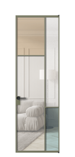 Дверь межкомнатная АЛПЛ041.10 АОТ 4 стекла. Цвет Алюминий оливковый тёмный. Материал Алюминий в эмали. Коллекция Мозаик. Картинка.