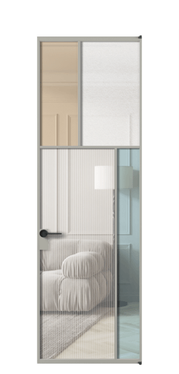 Дверь межкомнатная АЛПЛ041.23 АНСР 4 стекла. Цвет Алюминий нейтральный серый. Материал Алюминий в эмали. Коллекция Мозаик. Картинка.