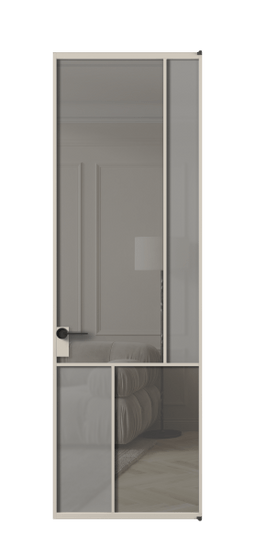 Дверь межкомнатная АЛПЛ041.21 АСБЖ Серый сатин матовое + Серый прозрачное. Цвет Алюминий светло-бежевый. Материал Алюминий в эмали. Коллекция Mosaic. Картинка.